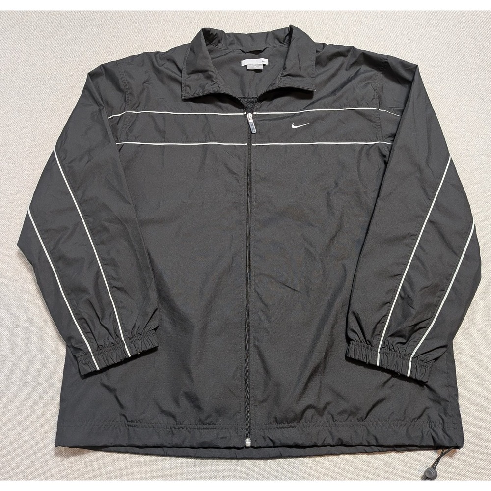 Nike Track Jacket Mens XL Black White Stripe Running Windbreaker Mesh Lined Zip